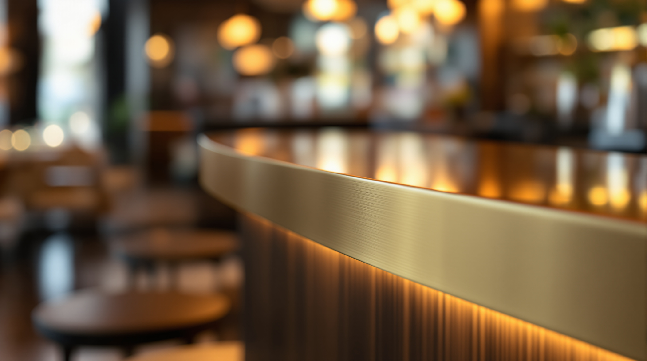 Custom brass bar nosing on luxury restaurant counter