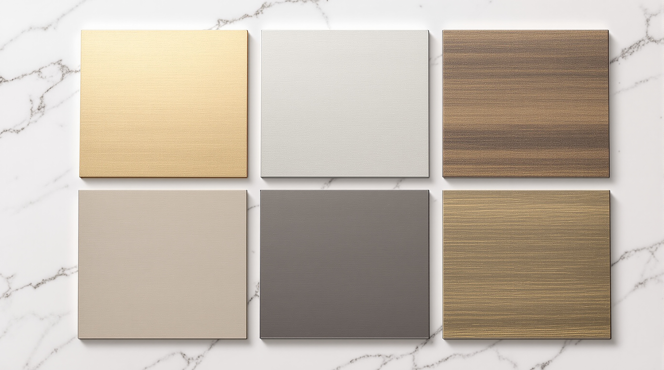 Brass Works metal finish samples — polished brass, antique nickel, oil rubbed bronze, verdi gris