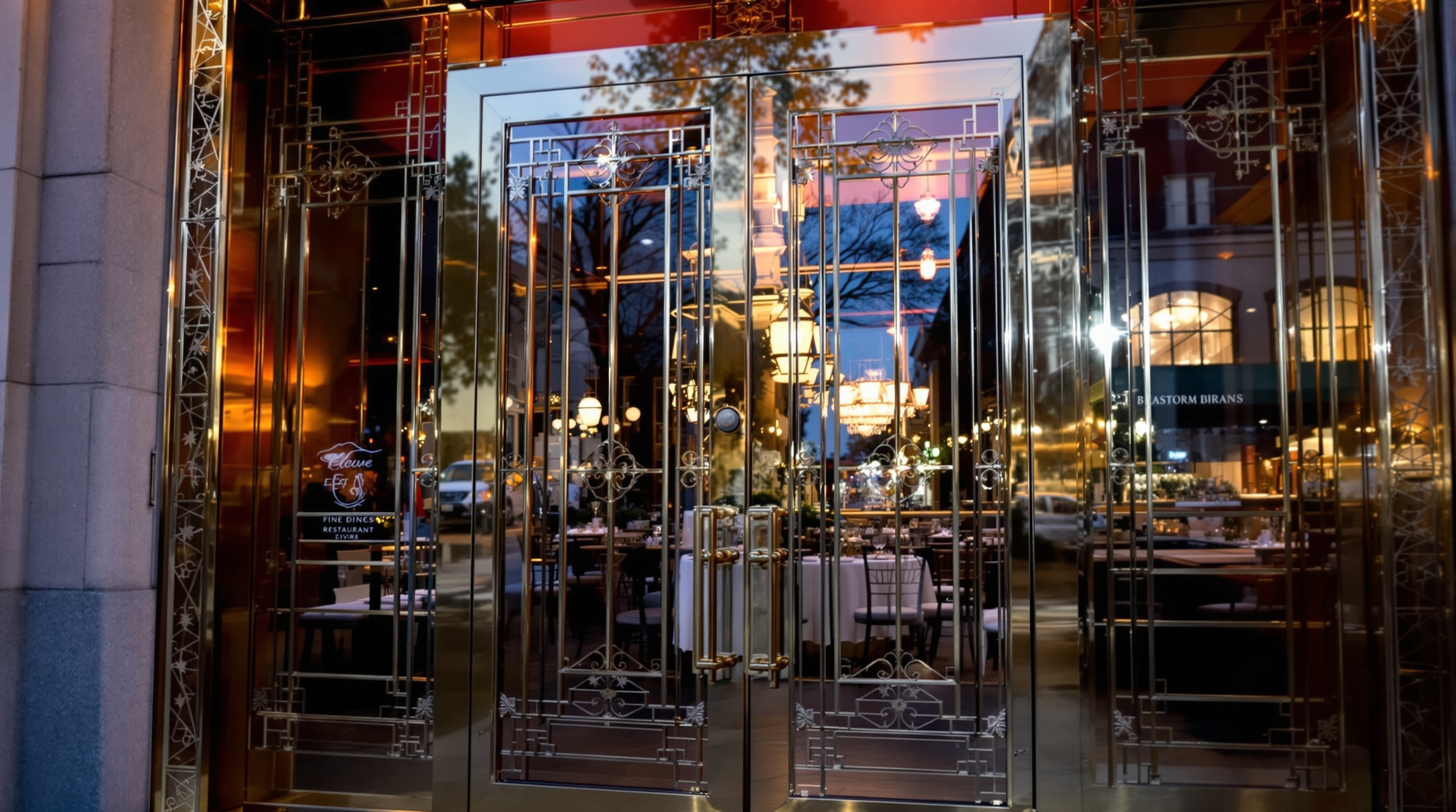 L'Espalier restaurant custom brass entry doors at Mandarin Oriental Hotel Boston