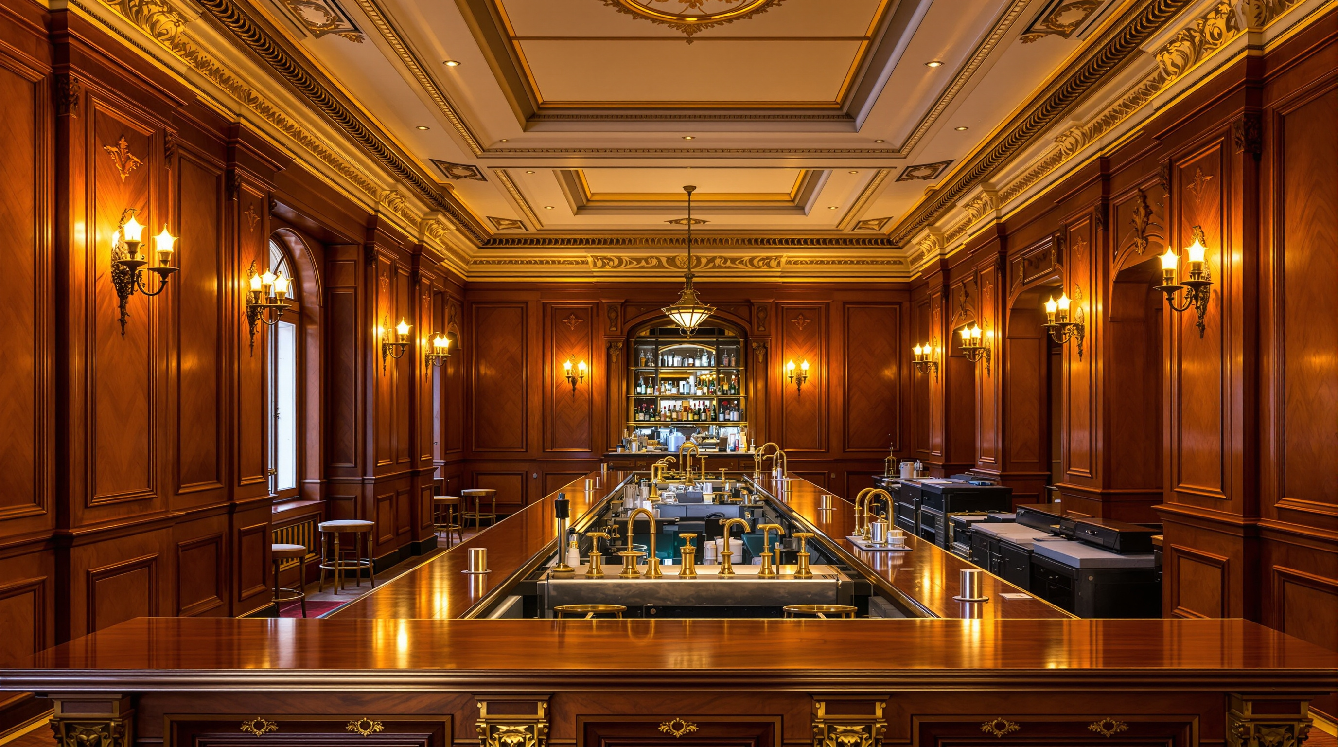 OAK Long Bar custom brass fixtures at Fairmont Copley Plaza Boston